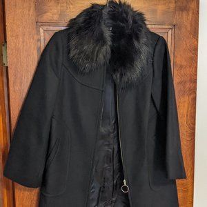 Zara Women's Black Coat with Detachable Faux Fur Collar